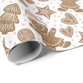 Schattigee Roze Kerst Gingerbread Cookies Patroon Cadeaupapier (Rol Hoek)
