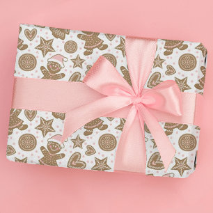 Schattigee Roze Kerst Gingerbread Cookies Patroon Cadeaupapier