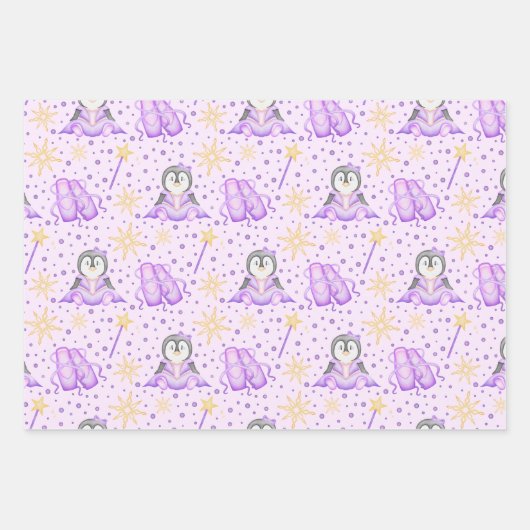 Schattigee Roze Kerst Sugarplum Penguin Inpakpapier Vel (Voorkant 3)