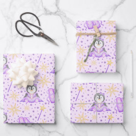 Schattigee Roze Kerst Sugarplum Penguin Inpakpapier Vel