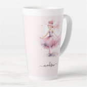 Schattigee roze kerstballerina scriptnaam latte mok (Rechterhoek)