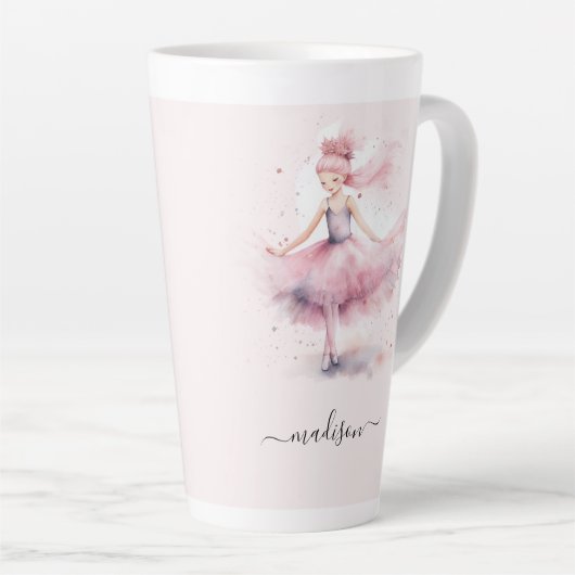 Schattigee roze kerstballerina scriptnaam latte mok (Rechterhoek)