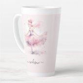 Schattigee roze kerstballerina scriptnaam latte mok (Linkerhoek)