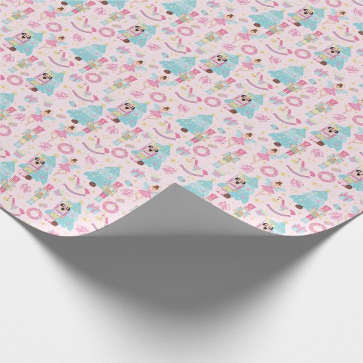 Schattigee Roze Kerstballerina's en Notenkrakers Cadeaupapier (Hoek)