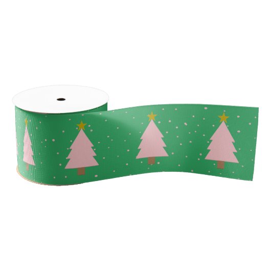 Schattigee roze kerstbomen, Golden Stars Zee Green Grosgrain Lint (Spoel)