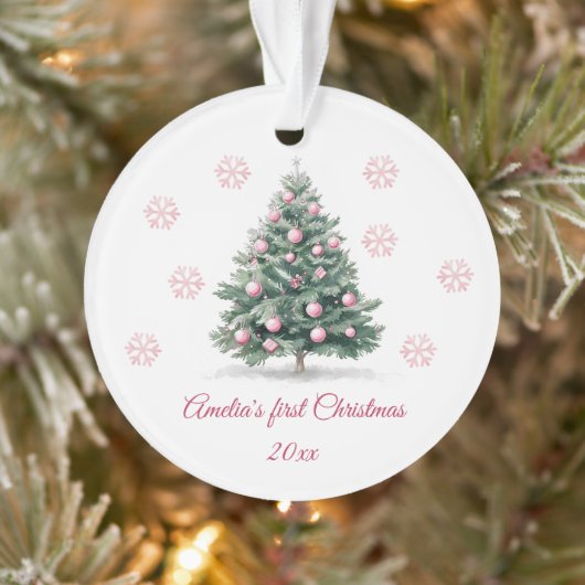 Schattigee roze kerstboom gepersonaliseerde Baby's Ornament (Boom)