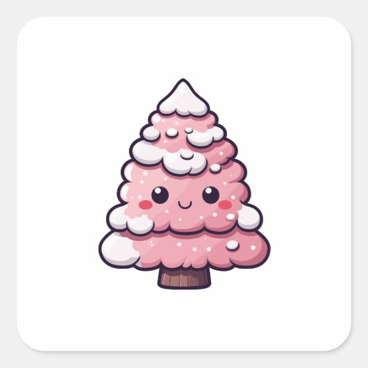 Schattigee roze kerstboom illustratie vierkante sticker (Voorkant)