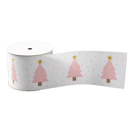 Schattigee roze kerstboomlijn, Golden Stars White Grosgrain Lint (Spoel)