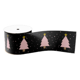 Schattigee Roze Kerstboomlijn, Golden Stars Zwart Grosgrain Lint