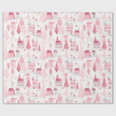 Schattigee Roze Kerstdorp Snowy Day Cadeaupapier (Vlak)