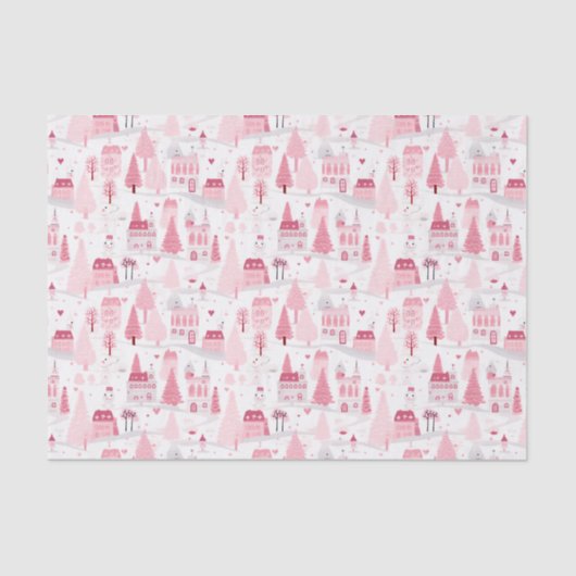 Schattigee Roze Kerstdorp Snowy Day Tissuepapier (Voorkant)