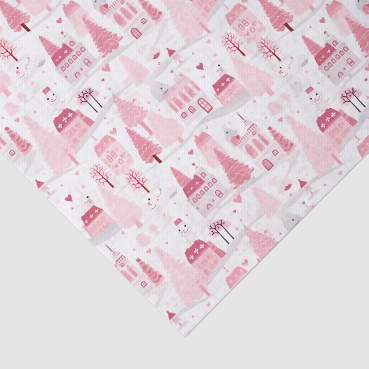 Schattigee Roze Kerstdorp Snowy Day Tissuepapier (Detail)