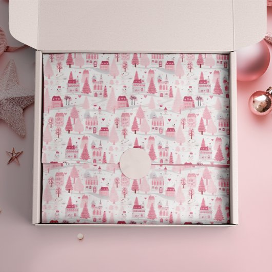 Schattigee Roze Kerstdorp Snowy Day Tissuepapier