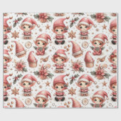 Schattigee roze kerstelven cadeaupapier (Vlak)