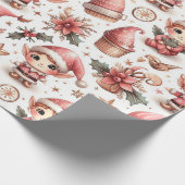 Schattigee roze kerstelven cadeaupapier (Hoek)