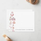 Schattigee roze kerstfamilie notitiekaartje (Voorkant / Achterkant in situ)