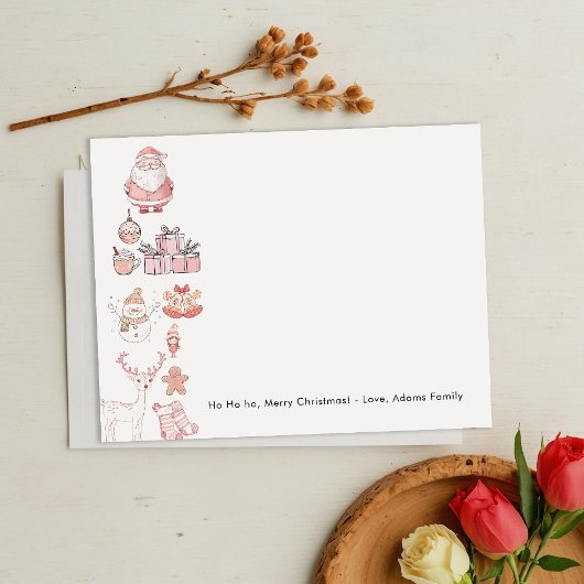 Schattigee roze kerstfamilie notitiekaartje