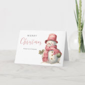 Schattigee Roze Kerstmis Sneeuwman Moderne Vakanti Kaart (Voorkant)