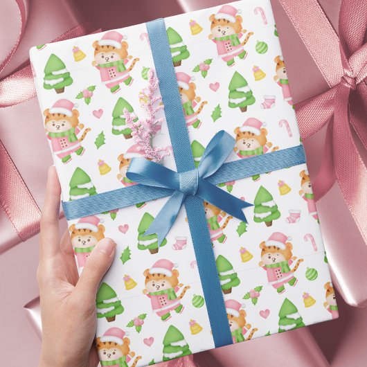 Schattigee Roze Kersttijgers Kinder Cadeaupapier