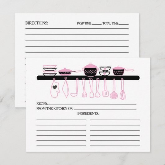 Schattigee Roze Keuken Gadgets Bruids Recept Kaart (Voorkant / Achterkant)