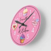Schattigee Roze Keuken Waterverf Cupcake Gepersona Ronde Klok (Hoek)