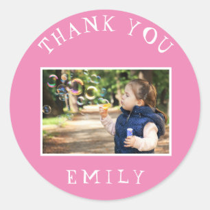 Schattigee Roze Kinder Girly Foto Bedankt Ronde Sticker