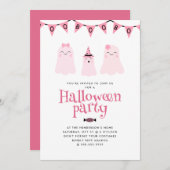 Schattigee Roze Kinder Halloween Party Kaart (Voorkant / Achterkant)