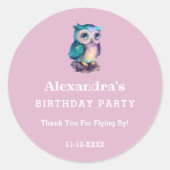 Schattigee Roze Kinder Uil Verjaardag Bedankt Ronde Sticker (Voorkant)