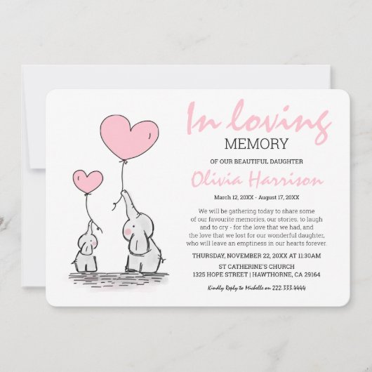 Schattigee Roze Kinderen In Liefdevolle Herdenking Kaart (Voorkant)