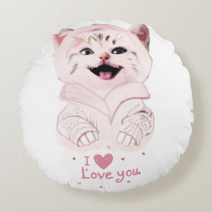 Schattigee Roze Kitten "I Love You" Ronde Kussen