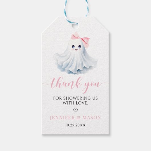 Schattigee Roze Kleine Boo Baby Meisje Douche Dank Cadeaulabel (Voorkant)