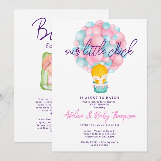 Schattigee roze kleine chick op het punt om Baby s Kaart (Voorkant / Achterkant)