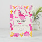 Schattigee Roze Kleine Dinosaurus Meisjes 1e Verja Kaart (Staand voorkant)