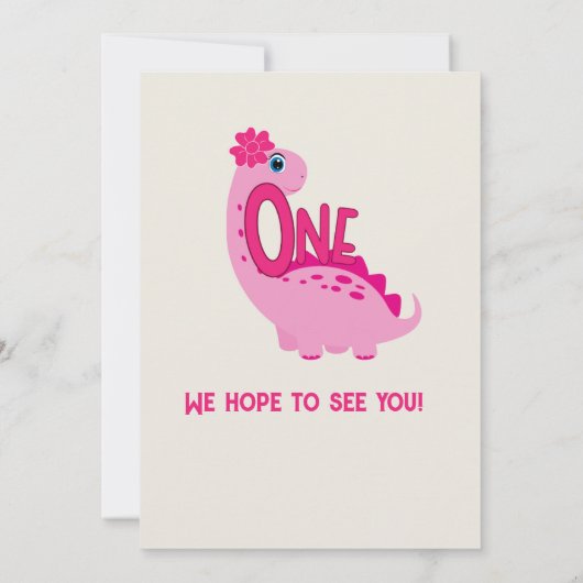 Schattigee Roze Kleine Dinosaurus Meisjes 1e Verja Kaart (Achterkant)