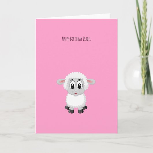 Schattigee Roze Kleine Lamb Verjaardag Kaart (Voorkant)