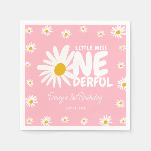 Schattigee Roze Kleine Miss ONEderful Daisy 1e Ver Servet (Voorkant)