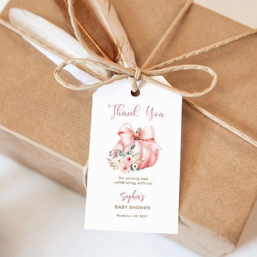 Schattigee Roze Kleine Pompoenen Baby shower Dank  Cadeaulabel