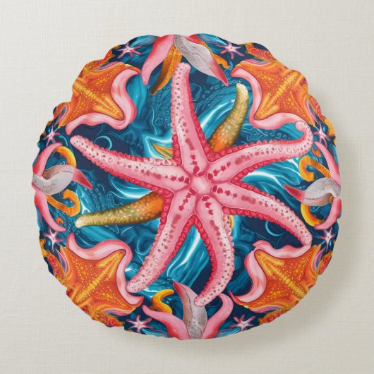 Schattigee roze kleine zeester rond kussen (Voorkant)