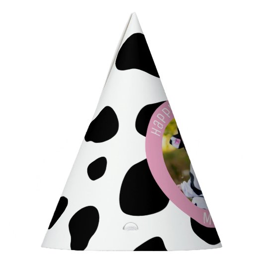 Schattigee Roze Koe Print Boerderij Meisje Verjaar Feesthoedjes (Links)