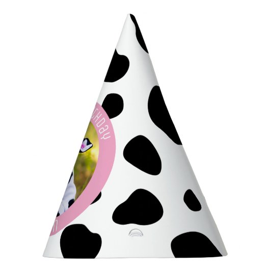 Schattigee Roze Koe Print Boerderij Meisje Verjaar Feesthoedjes (Rechts)