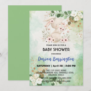 Schattigee roze konijn bloemen baby meisje douche kaart