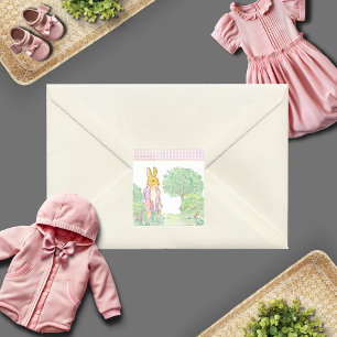 Schattigee Roze Konijn Konijn Dier Theme Waterverf Vierkante Sticker