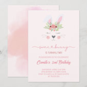 Schattigee roze konijn konijn meisje verjaardag kaart (Voorkant / Achterkant)