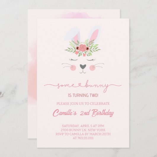 Schattigee roze konijn konijn meisje verjaardag kaart (Voorkant / Achterkant)