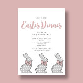 Schattigee roze konijn paasdiner uitnodiging
