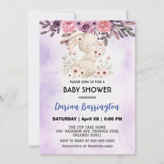 Schattigee roze konijnenbloem babymeisjesdouche kaart (Voorkant)