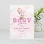 Schattigee roze konijntje Baby shower uitnodiging (Staand voorkant)