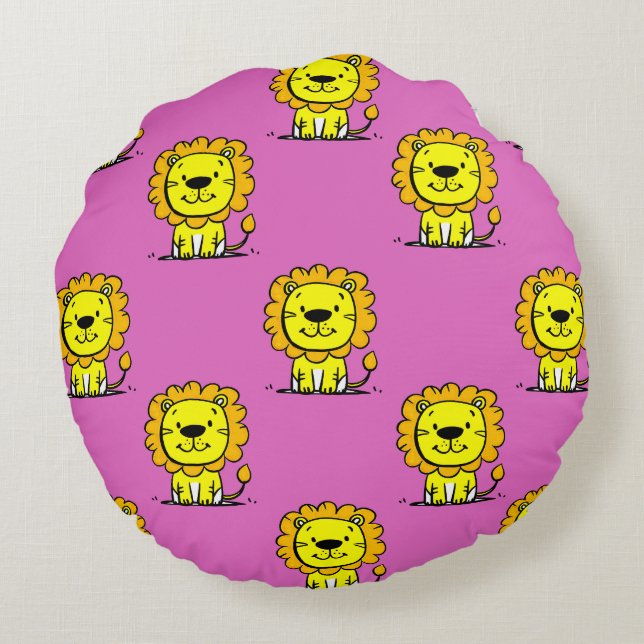 Schattigee Roze Leeuw Rond Kussen (Achterkant)