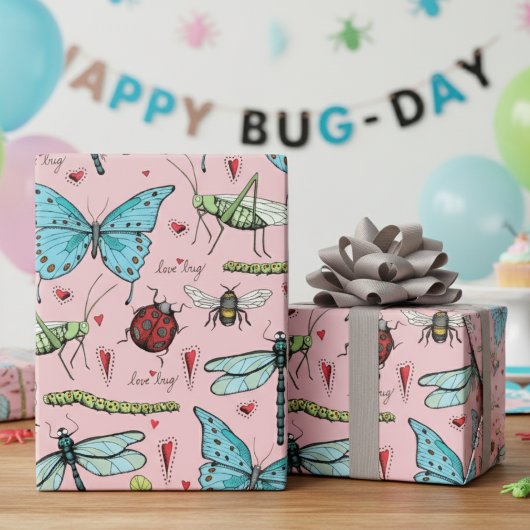 Schattigee Roze Liefde Insecten voor Bug Lovers Cadeaupapier