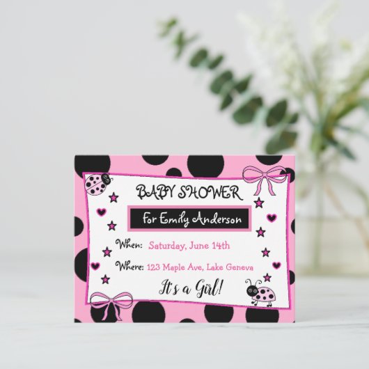 Schattigee Roze lieveheersbeestje Baby shower Uitn Briefkaart (Staand voorkant)